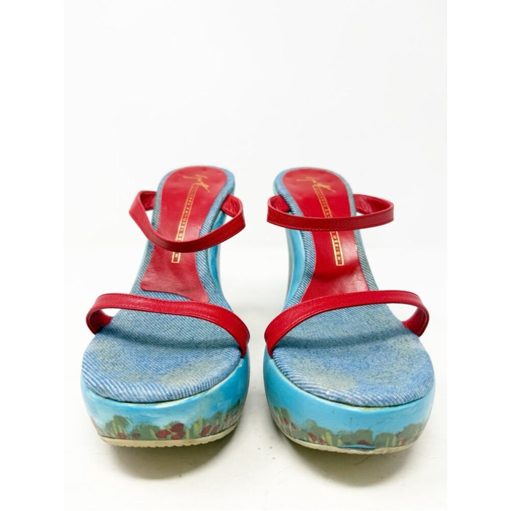 Giuseppe Zanotti Poppy Garden Blue Clouded Sky Platform Wedge Sandals Size 37.5 - Picture 3 of 10